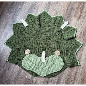 Handmade Crochet Dinosaur Rug Triceratops shawl lap throw 38” Kids Nursery Room